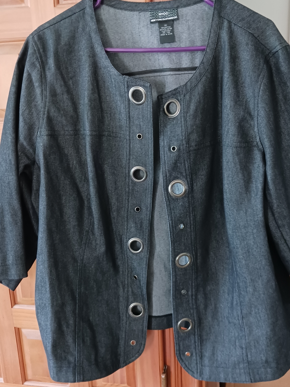 New York & Company Charcoal Black Denim Grommet Blazer